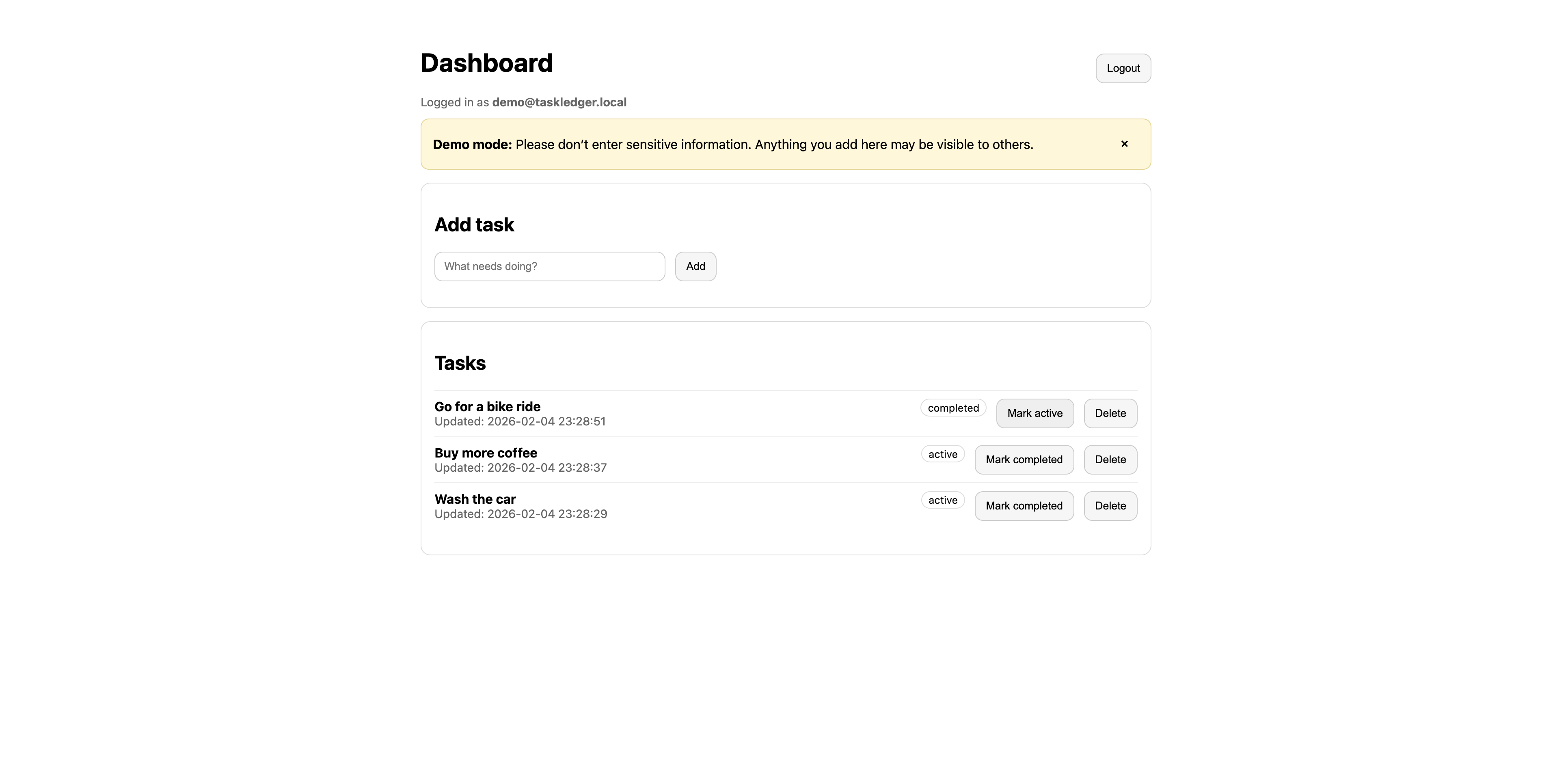 Task Ledger screenshot